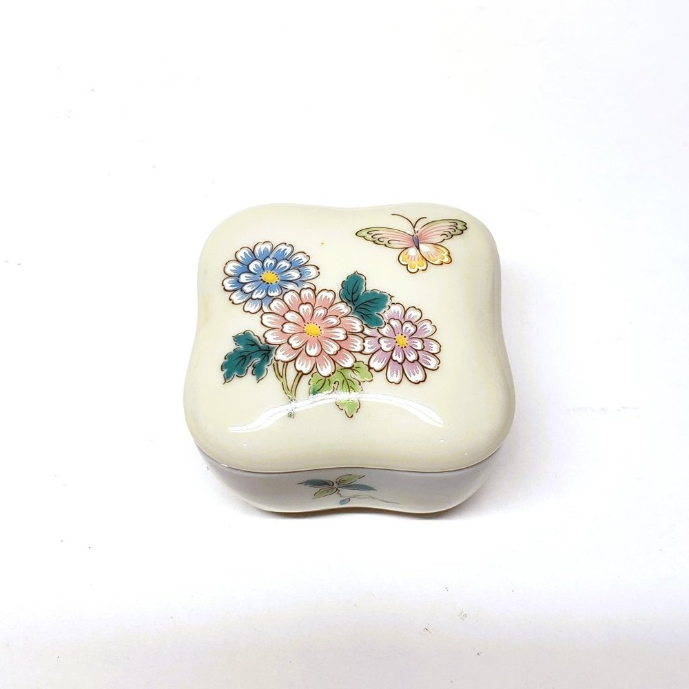 Takahashi Cho-Cho Trinket Box San Francisco Porcelain Flower Butterfly Square